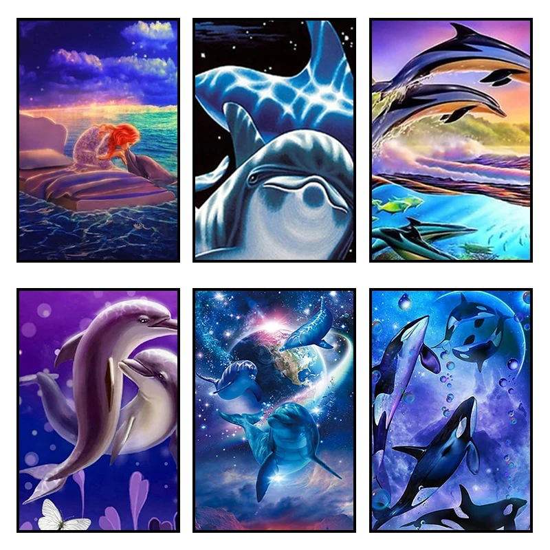 Rhinestone Painting Sea scenery Diamond Mosaic Full Round Diamond Embroidery Animals 5D DIY Diamond painting Dolphin Wall De