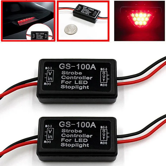 Universal Flash Strobe Controller GS-100A Car Brake Light Flasher Module 12-24V LED Brake Stop Signal Light For Car Motorcycle