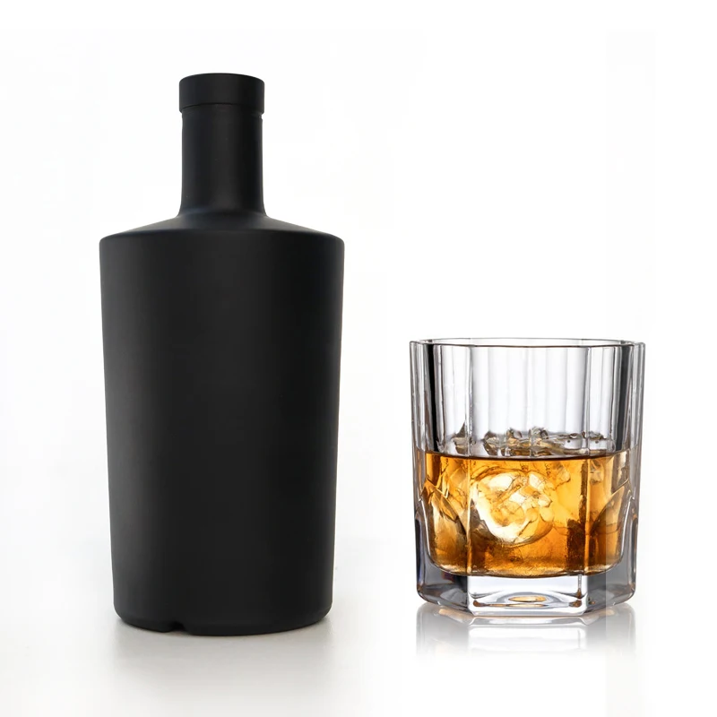 Luxury Matt black 100ml 375ml 500ml 750ml glass wine packaging bottles With Sealed Cork for liquor Whisky Vodka Tequila Gin Rum