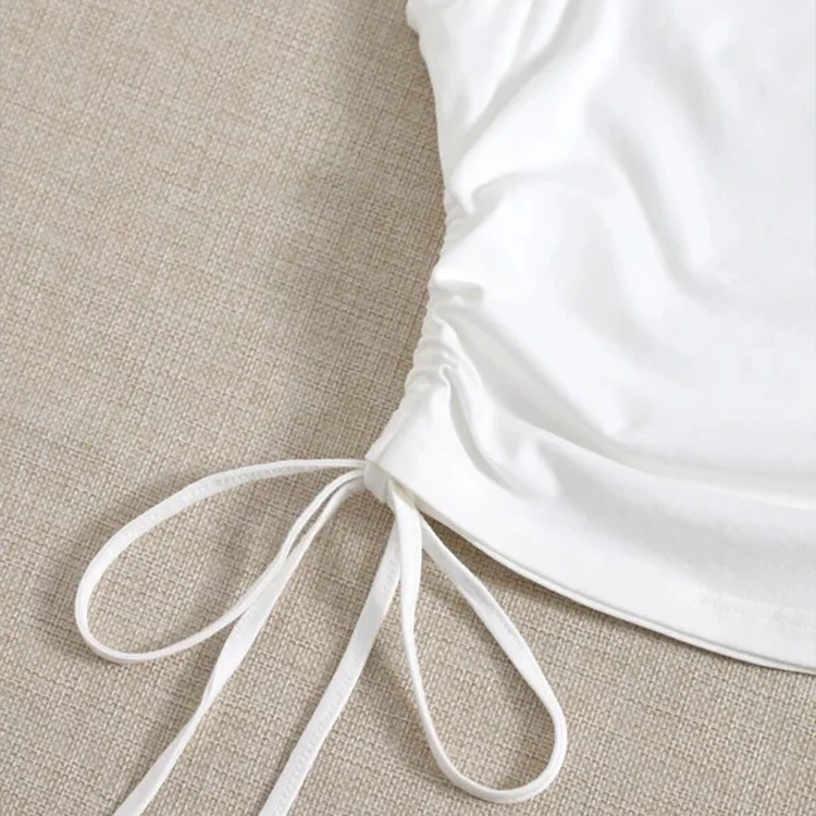 Women Sleeveless Tank Tops Ribbed Drawstring Side Ruched Basic Crop Tank Top Ladies