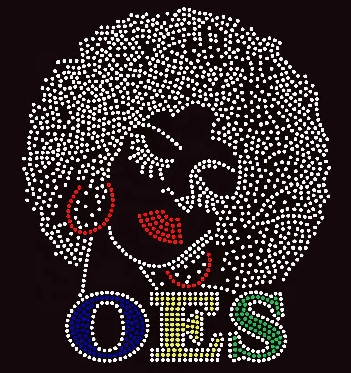 High Quality Wholesale Bling Afro Girl Rhinestone Hot Fix Transfer Iron Motif Shoes Bags Flatback Customizing Your Accessories