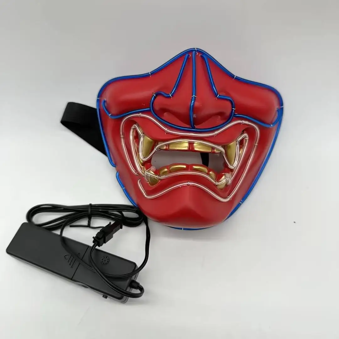 Halloween Custom Demon Mask Japanese Cosplay with Fangs Light Up Mask Costume Cosplay EL Neon Mask