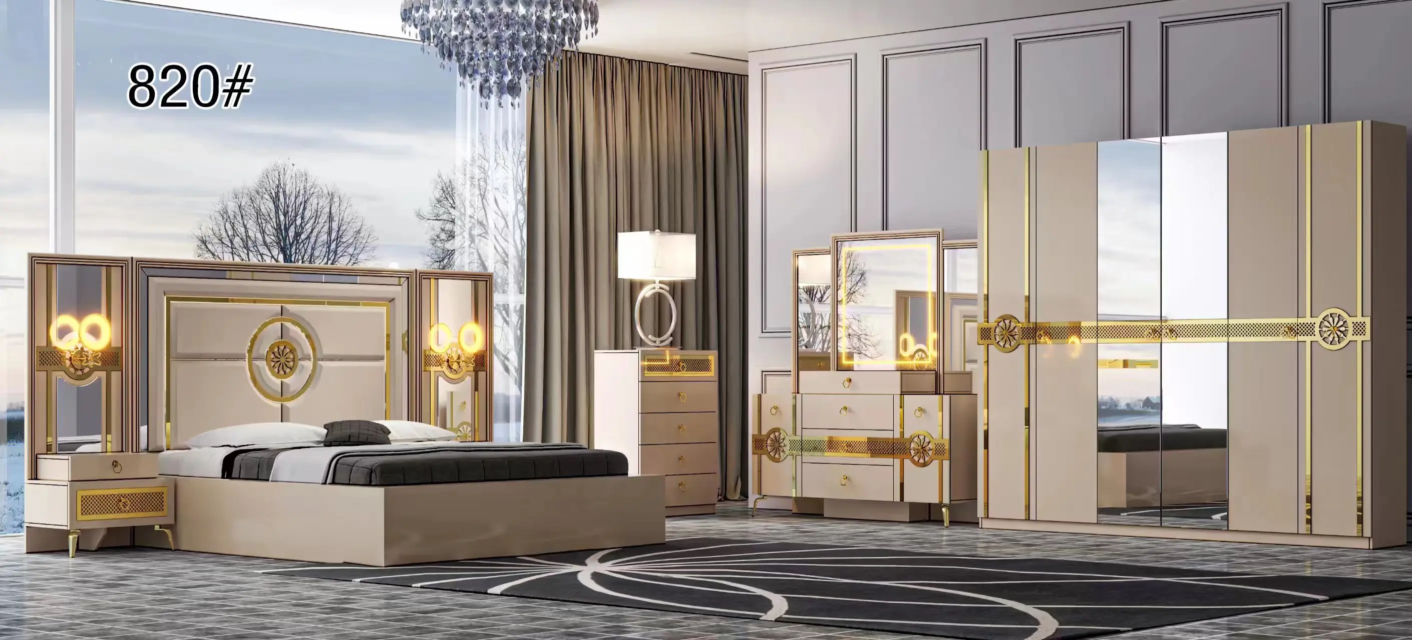 Luxury design bedroom set  furniture modern design painting 5pcs bedroom set for home