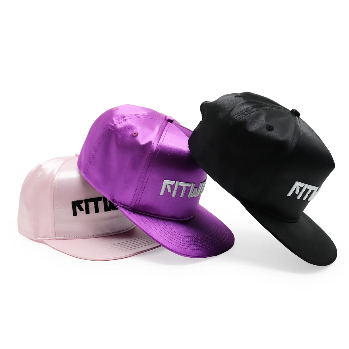 5 panel flat brim bill Personalized retro Mens Caps Black Custom Made Satin Snapback Hats