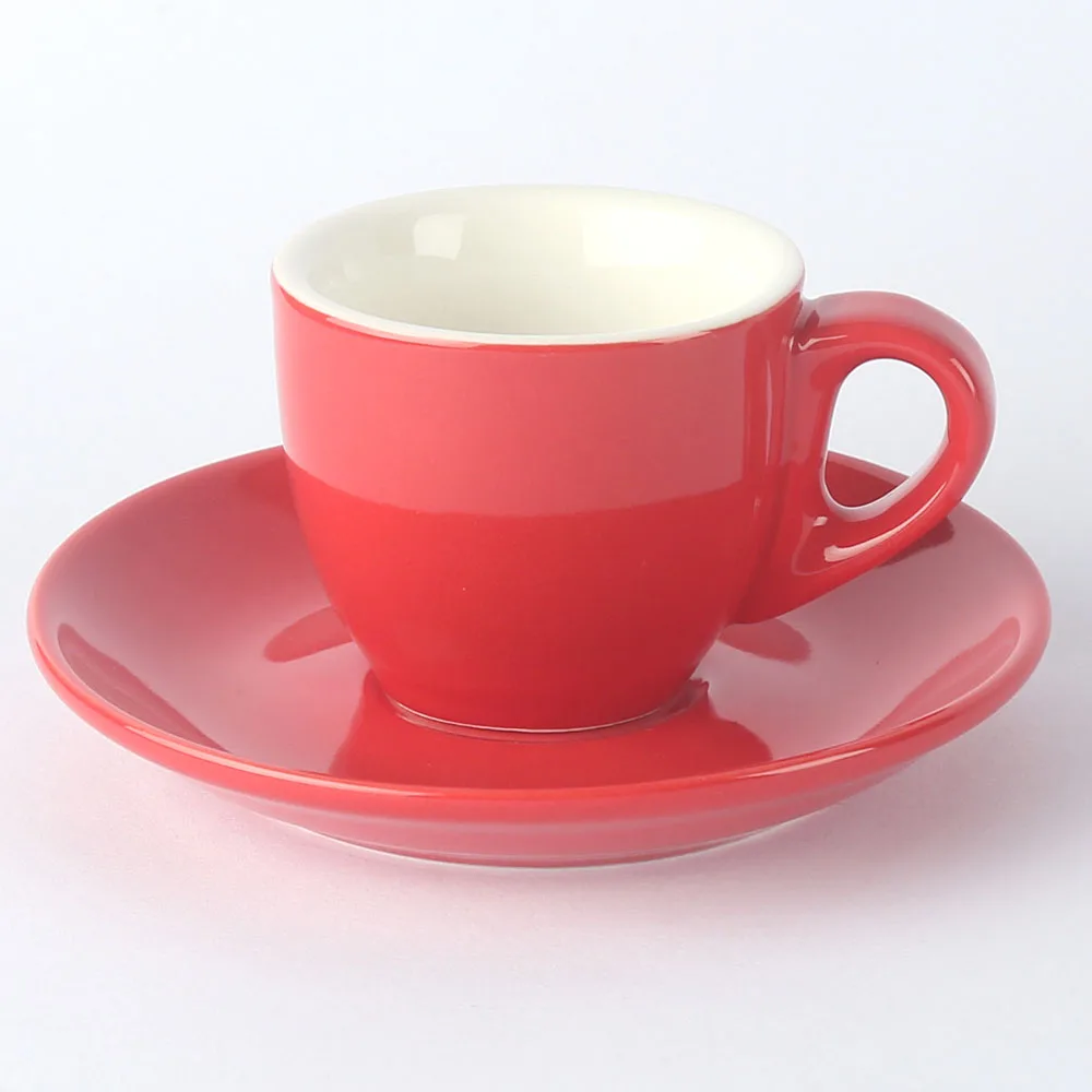 65ml Ceramic Porcelain Red Color Glazed Expresso Coffee Cup Mug with Saucer Sets