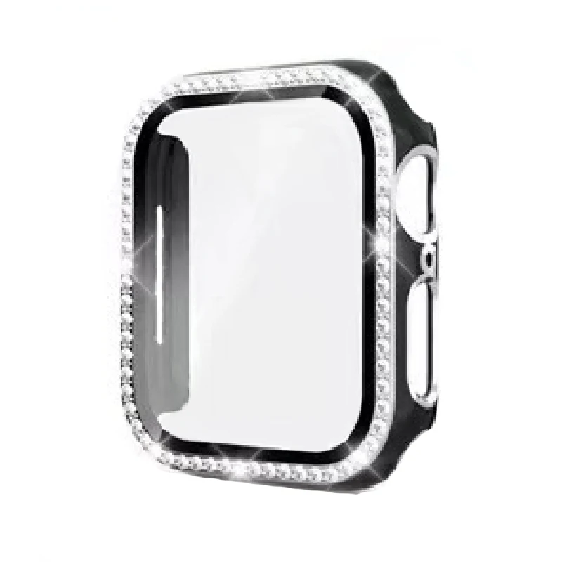 Роскошный Блестящий Алмазный чехол для часов Apple Watch серии 7 6 5 4 3 2 крышка 45 мм 41 44 40 стеклянная защита экрана бампер