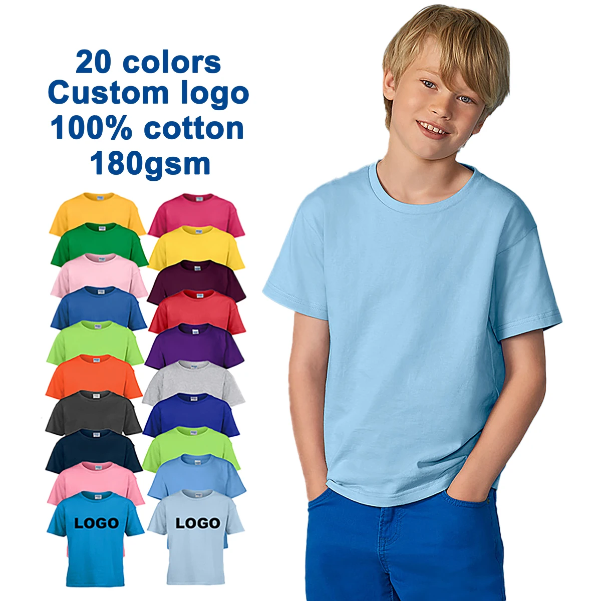Kids 100% Cotton Plain Blank Tee Shirt Wholesale Custom Logo Kids T shirt Wholesale