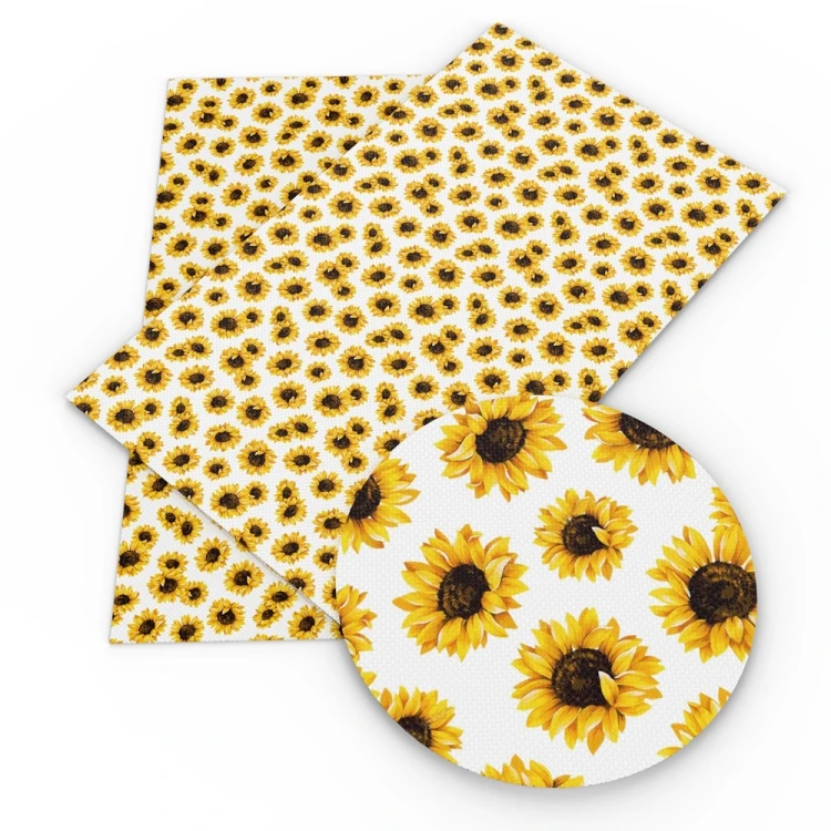 Sunflower Floral Printed Faux Leather Sheets Synthetic Leather Fabric Roll 30x140cm for DIY Handmade Pouches Bags 34537