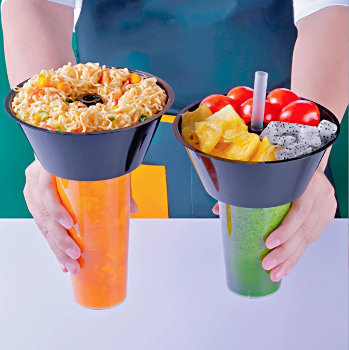 Food Packaging PP Injection Take-out Drinking Cup Disposable Plastic Tray Salad Fruit Tray Share Cup With Snack Bowl Holders