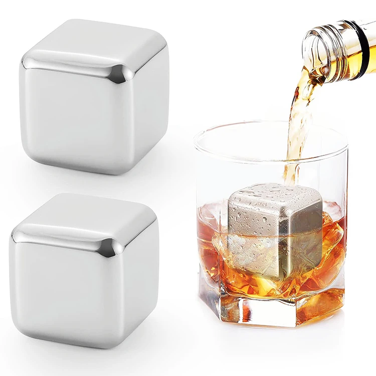 Factory Wholesale Custom Stainless Steel Cold Gold Cold Stone Honed Liquor Whiskey Chilling Metal Ice Cube Stone Gift Set