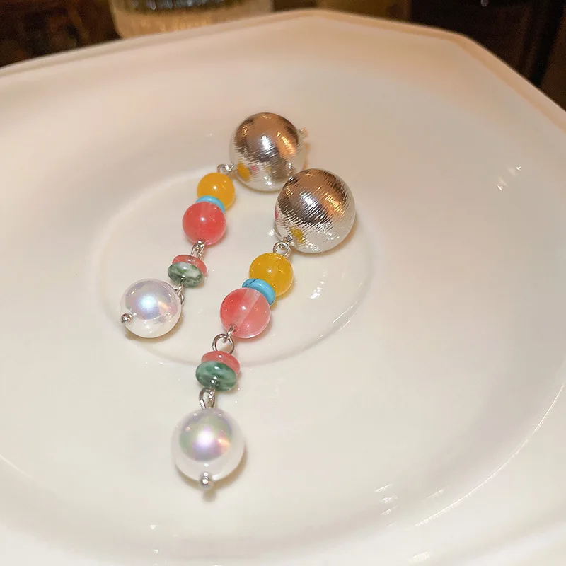 fashion quality agate pearl tassel chain earring women