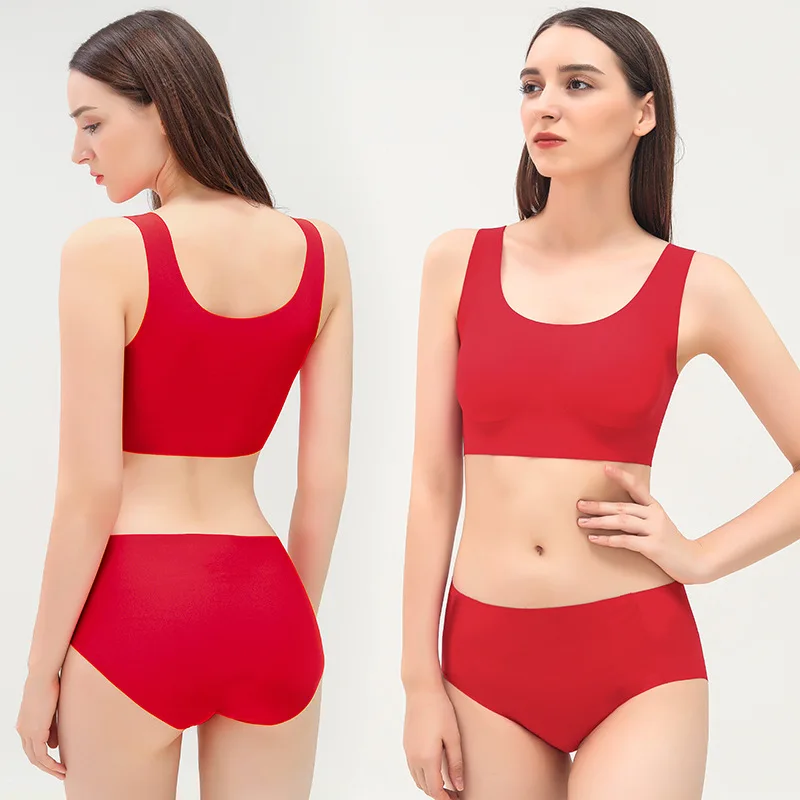 Wholesale Logo Custom Wireless Latex 7 Colors Size Traceless Breathable High Stretch Vest Style Bra and Panties for Women