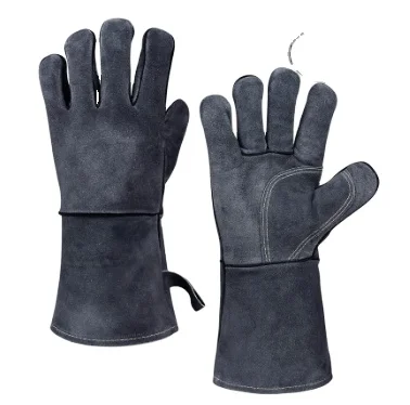 
Ozero CE Custom logo Abrasion Heat Resistant Cowhide Leather Oven BBQ Grill Gloves. 