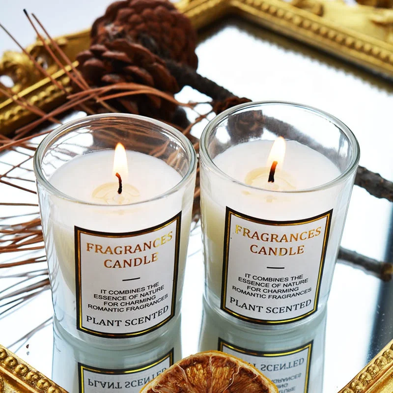 
White jars and boxes private label glass tumbler natural wax popular set scented candle 