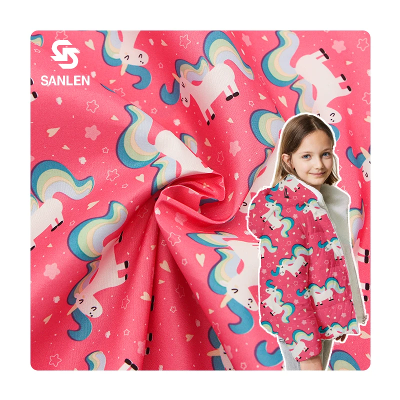 Unicorn Kids 228 Taslan Pink Stripe Children Cute Cartoon Design 100% Polyester Jacket Digital Printed Fabric For Beach Short