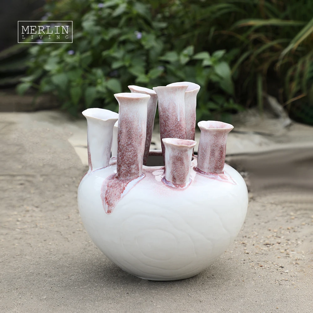 Merlin Living handmade Ceramic vase for home decor table vase glazed white vase Chaozhou Ceramic Factory OEMODM Custom
