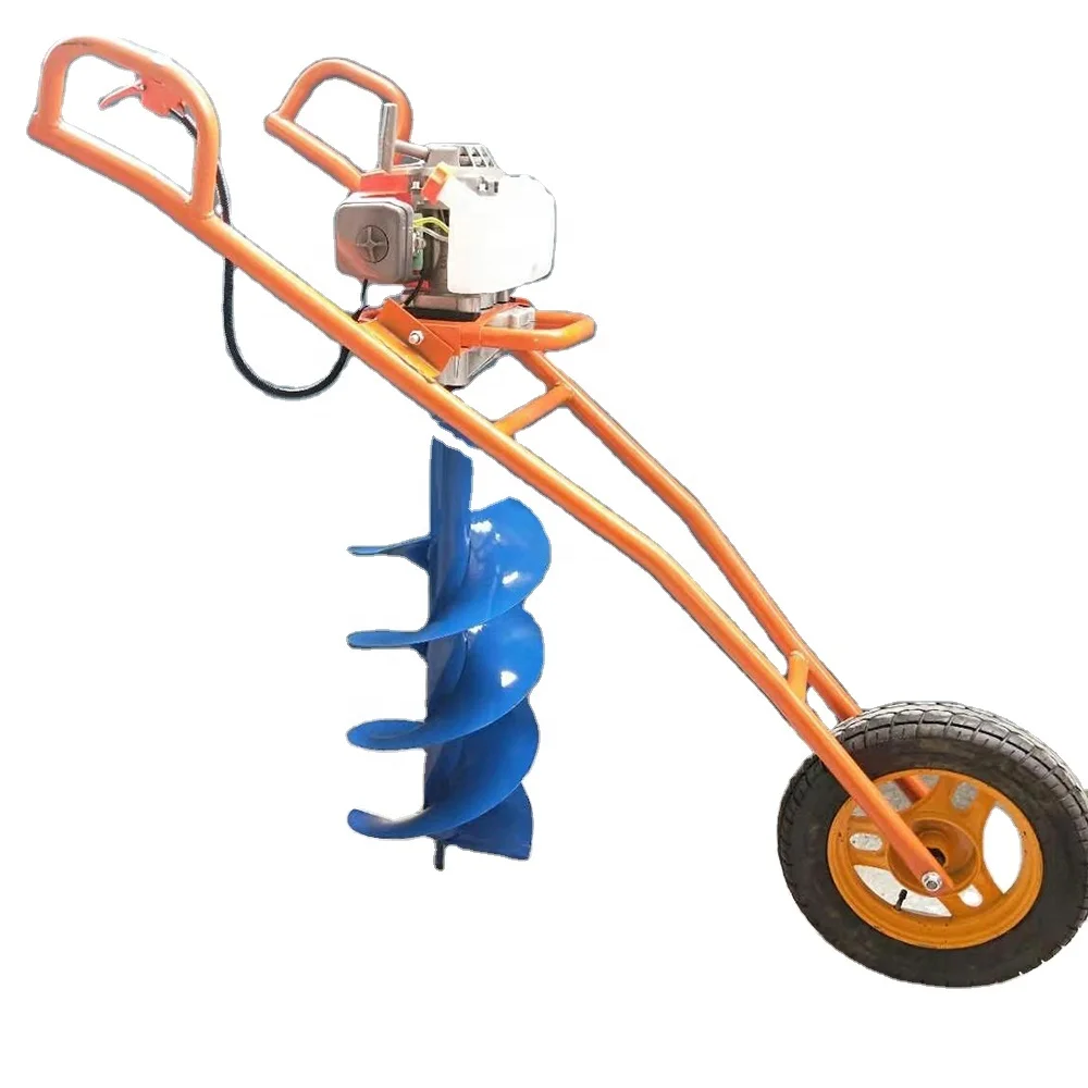 Hand push earth auger for garden or farm and gasoline hand push earth drill