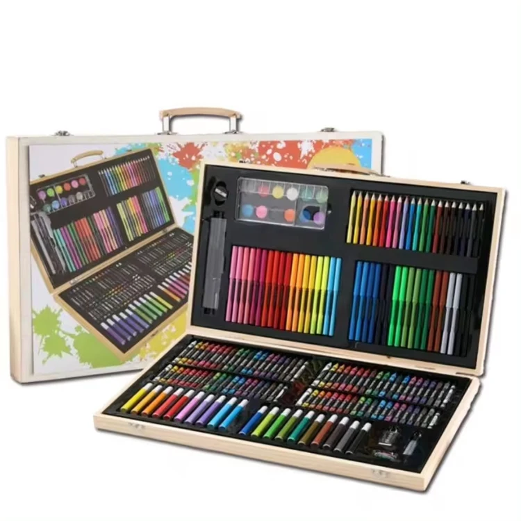 Best Selling  180 Pcs Kids Wooden Box  Watercolors crayons colored pencils  Painting Art Set Drawing Set for kids