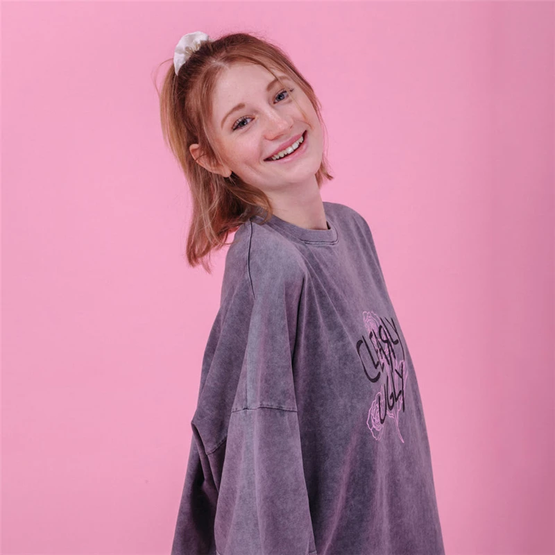 Clothing Manufacturers Summer Oversized Graphic Acid Stone Vintage Wash T-shirt Dress Women