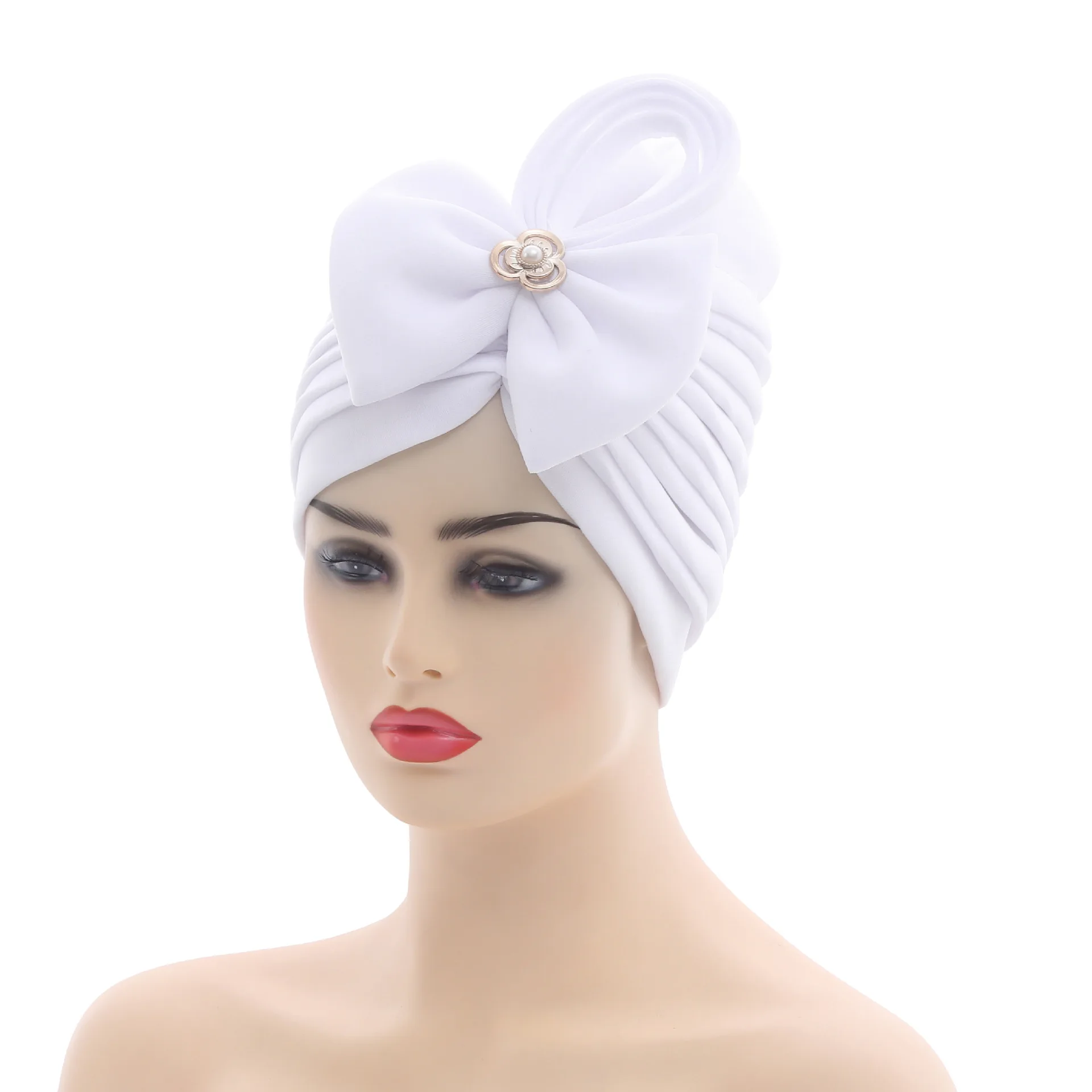 Hot Sale Fashion Women Plain Bowknot African Muslim Turban Hat