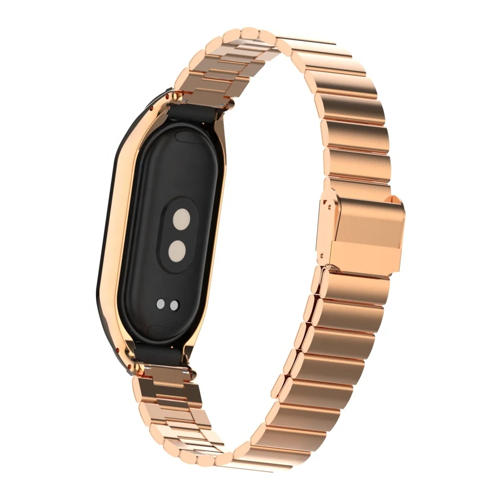 ODM HOLDMI metal band strap 80106 series rose gold bamboo buckle solid ss miband 8 united one piece watch bracelet for mi band 8