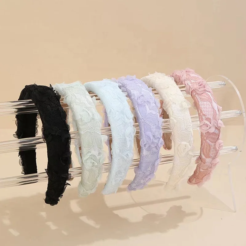 YANE newest accessory about padding headband with lace and flower decoration in plastic hair band for lady