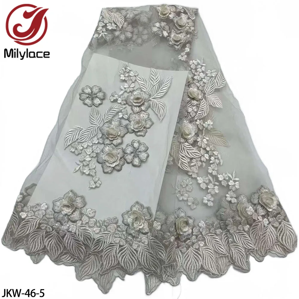 Latest Nigerian Bridal Flower Embroidery 3D Applique Tulle Net African Lace Fabric For Wedding Dress