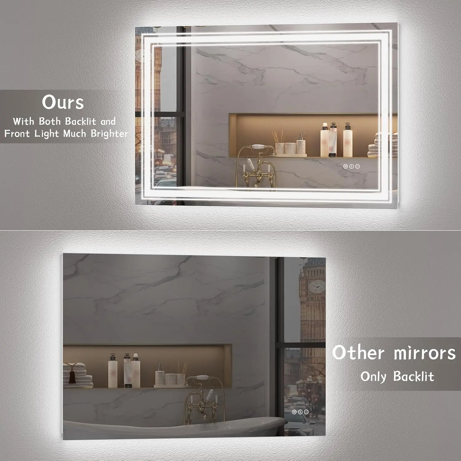 JH Glass  LED Bathroom Mirror Dimmable Anti-Fog Shatterproof Memory Lighted Wall Backlit Frontlit Anti-Fog Bathroom Mirror