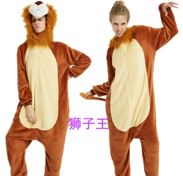 Оптовая продажа Супермягкие фланелевые костюмы-талисманы для взрослых с 3D рисунком льва комбинезоны пижамы-комбинезоны термопижамы