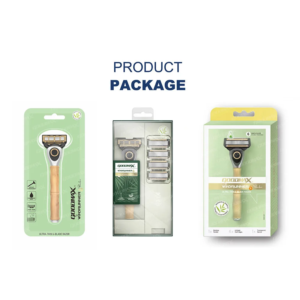 Renewable Eco Biodegradable Facial Safety 6 Blade Razor Shaving for Men with Replaceable Head