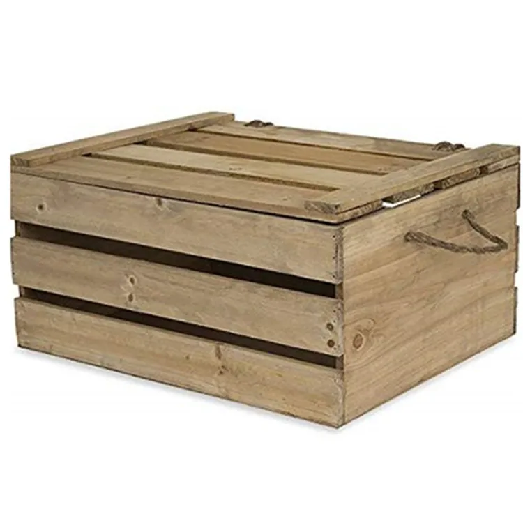 Antique grey large sundries books laundry storage wooden crate box with lid