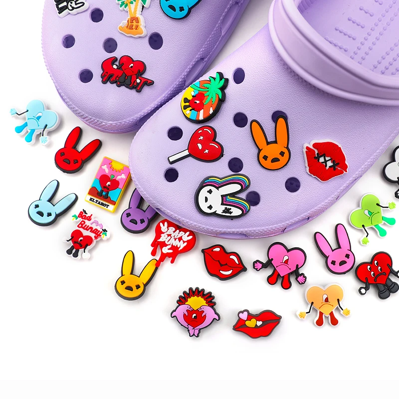 2023 luxury Croc Shoes Assorted Designs Available Decoration Charms Soft PVC Shoe Charms Bad Bunny For Croc charms