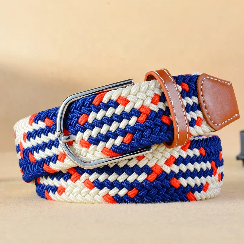 Custom Unisex Men Lady Casual Knitted Fabric Woven Braided Elastic Stretch Belt for Women Jeans Multi-color