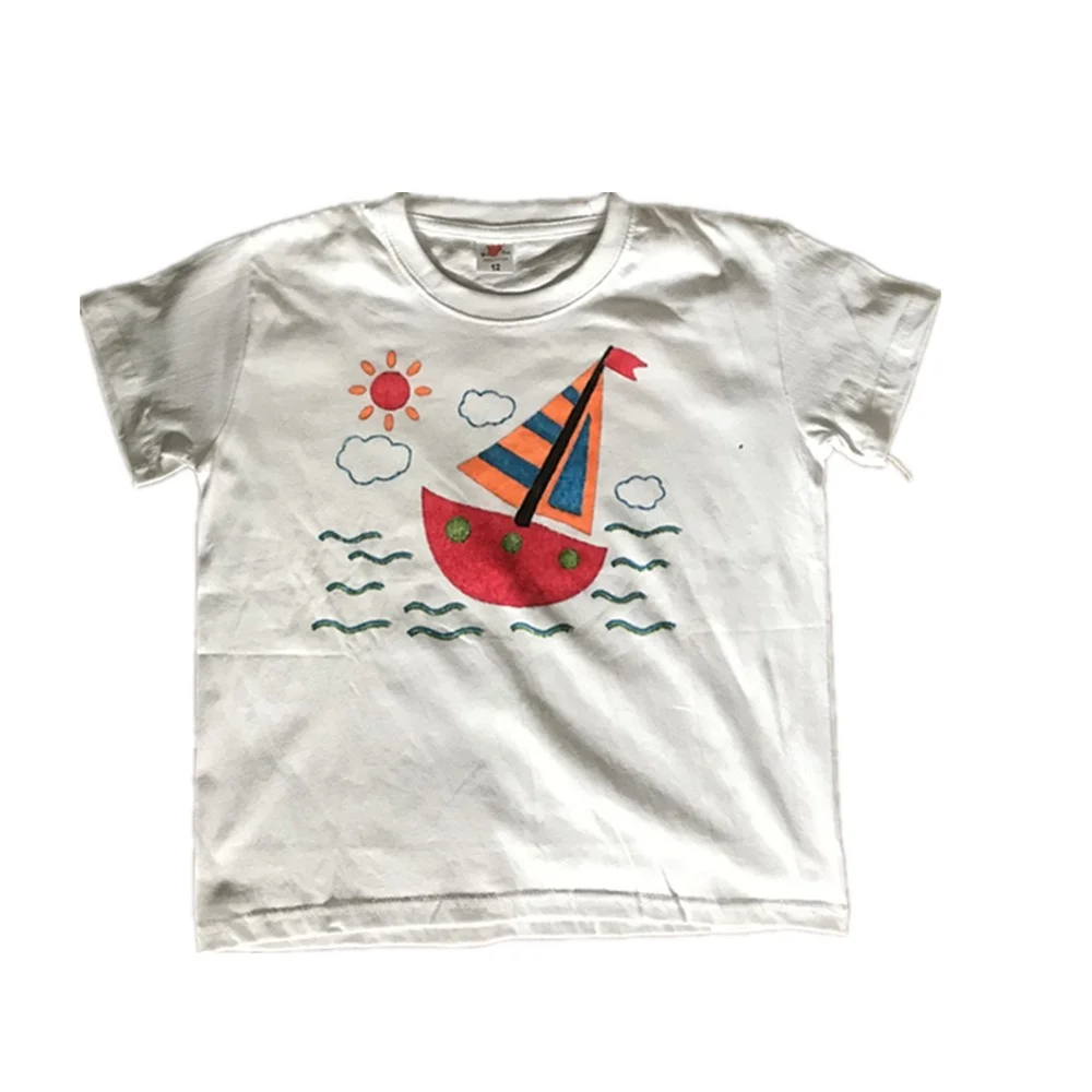 Kids 100% Cotton Short Sleeve T-Shirt Washable Fabric Markers Drawing Toys Set for Creative Coloring