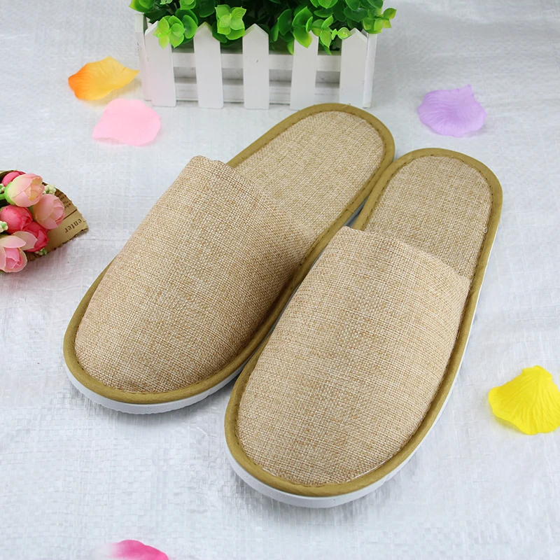 Eco friendly linen fabric slipper with eva  sole for hotel and bathroom