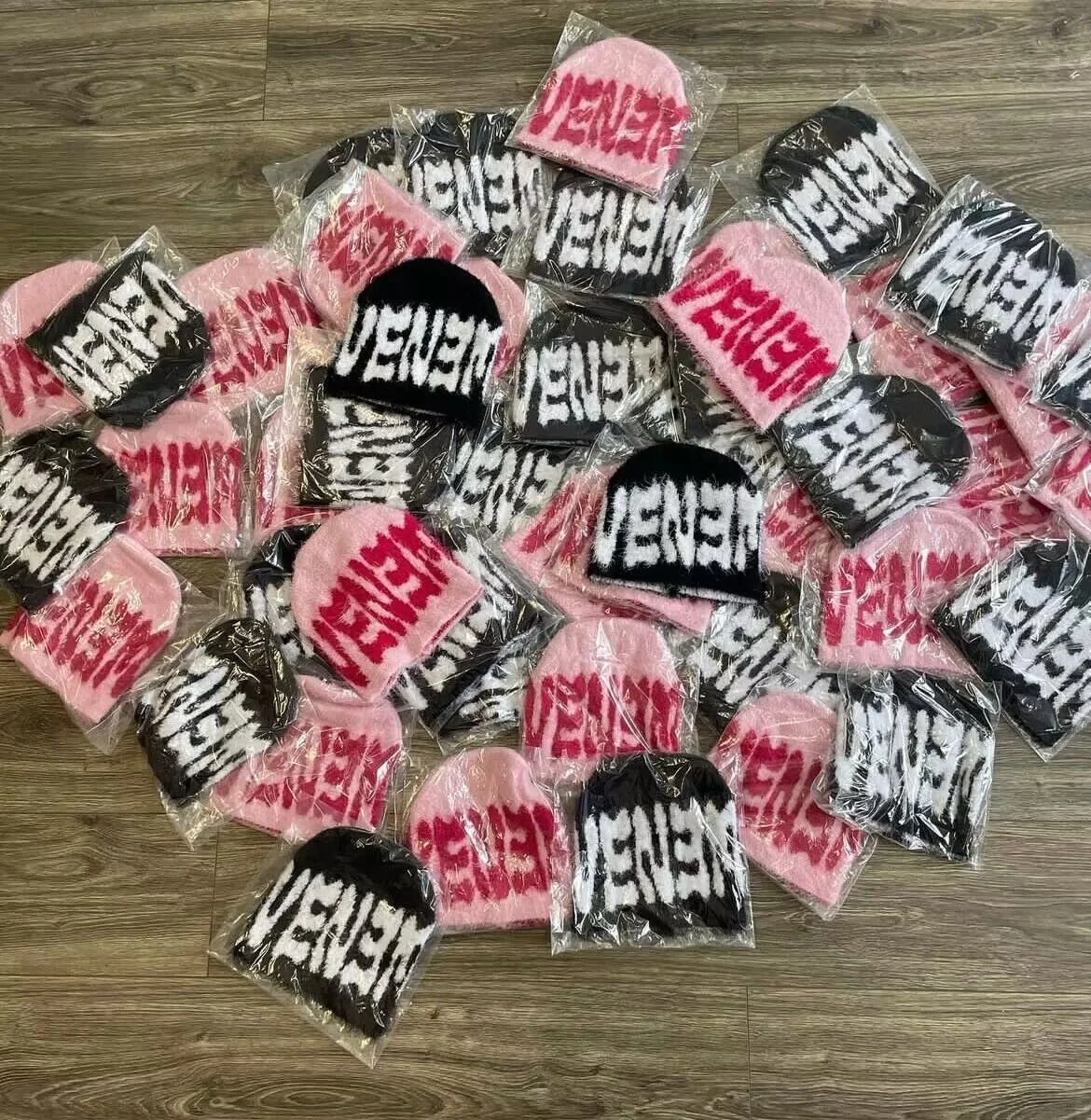 Custom winter knitted hat All Over Logo Beanies High Quality Knit Jacquard faux fur Beanie