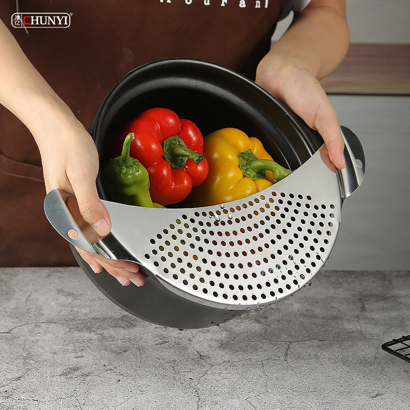 Pasta Spaghetti Practical Draining Tool Stainless Steel Strainer Pot Colander For Pasta And Vegetable