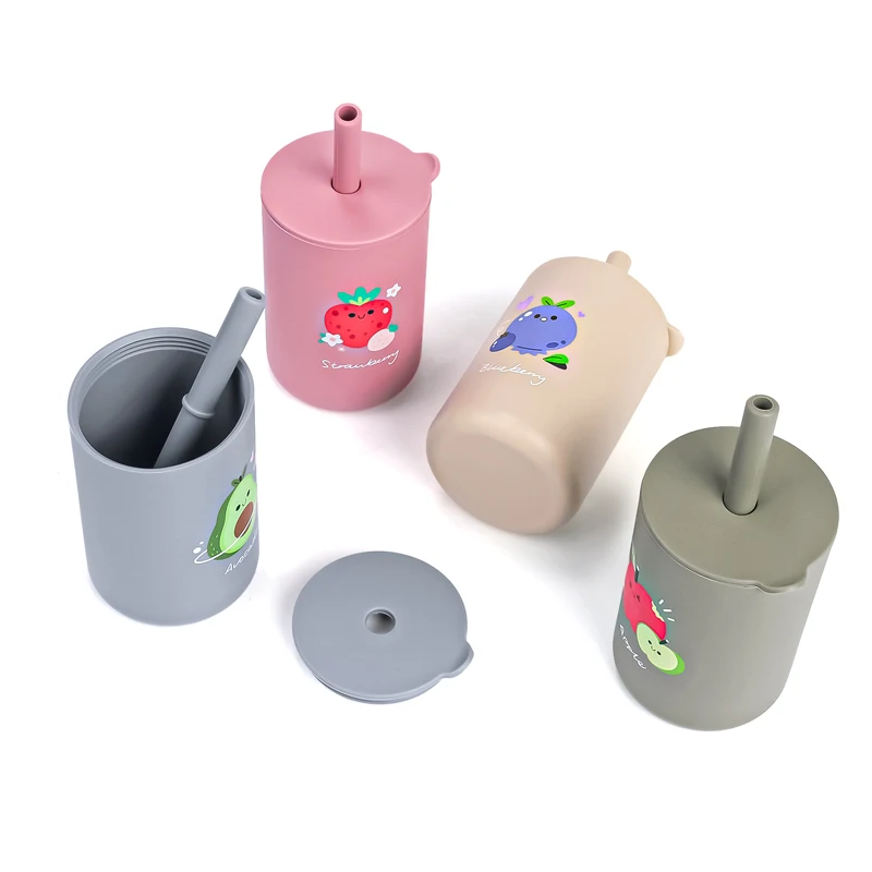 High Quality Outdoor Portable Food Grade Silicone Cup Lid BPA Free Kids Toddler Children Water Drinking Baby Sippy Cup Straw