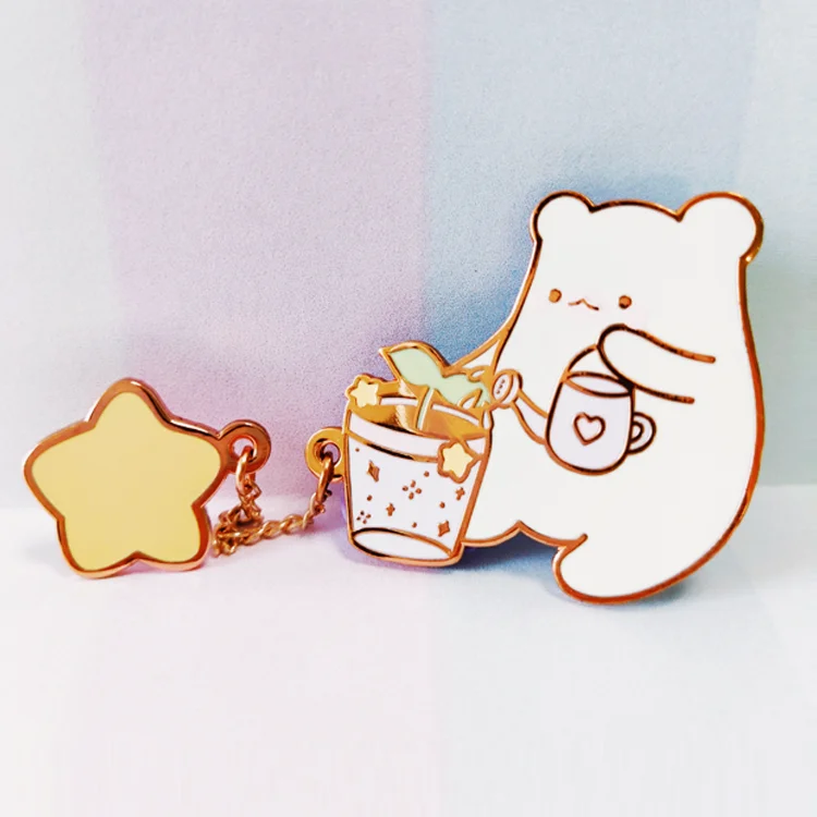 Wholesale no minimum metal pins supplier rose gold plated cute hard enamel pin for girls