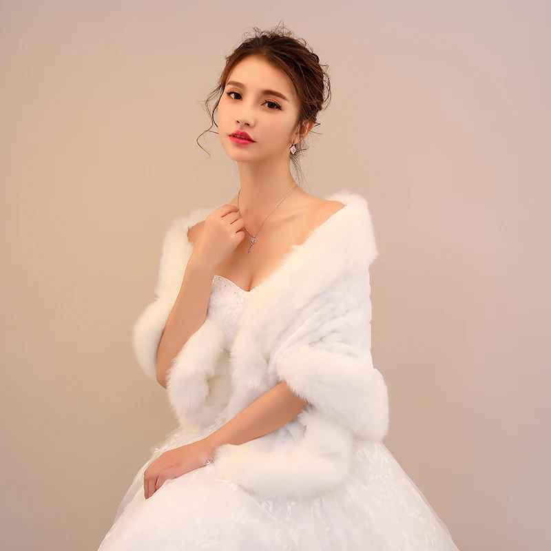 
Wholesale new fluffy plush collar shawl faux rabbit fur heart-shaped bride big shawl 