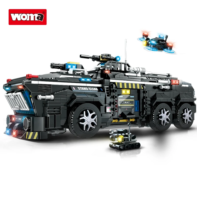 Retail Sale Student Child Intellectual Educational Kid SWAT Carrier Loader Car Building Blocks Brick Set Juguetes