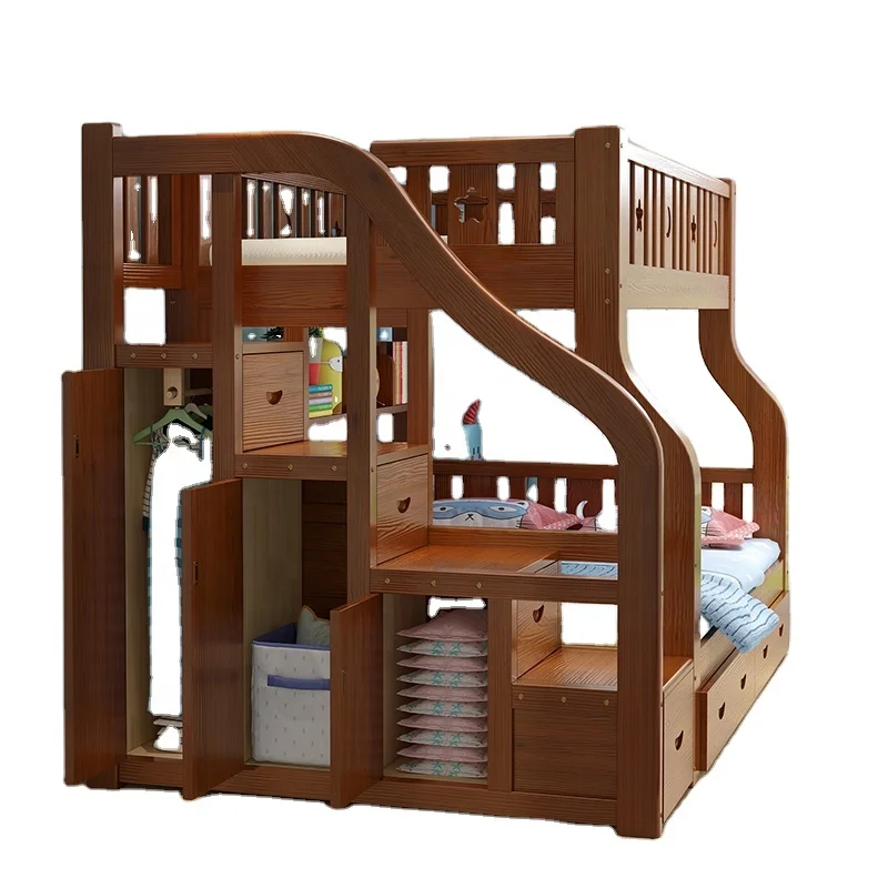 Factory Supply Multifunction Furniture Big Size Three Beds Wood Bunk Bed
