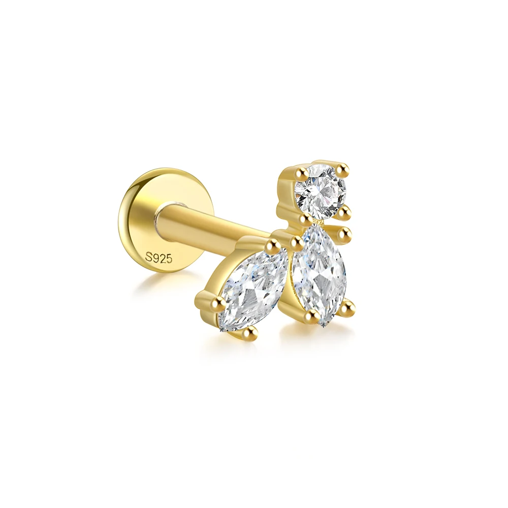 2023 Fashion Mini Diamond Combination Silver 925 Sterling Jewelry Gold 18k Real Plated Women Flat Back Piercing Earrings