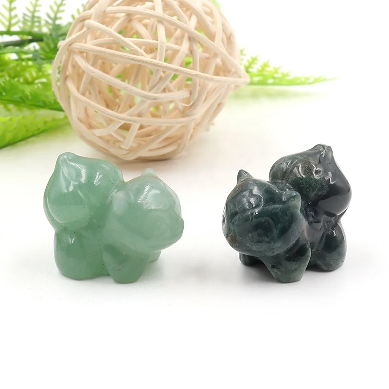 30mm Natural Quartz Crystal Healing Gem Stone Animal Cartoon Bulbasaur Crystal Carvings For Home Decoration Gift