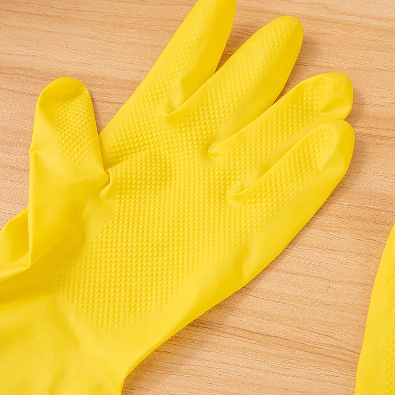 Custom Waterproof Dish Washing Women Velvet Lining Rubber Gloves Reusable Kitchen Cleaning 40g Yellow Household Latex Gloves
