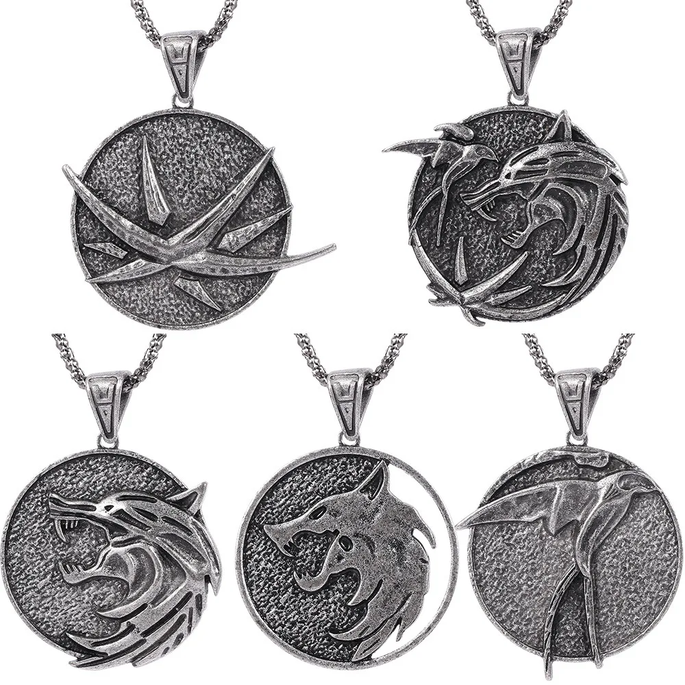 New Trendy U Pick Color Halloween Necklace & Pendants Wizard Witcher 3 Medallion Pendant Necklace For Man
