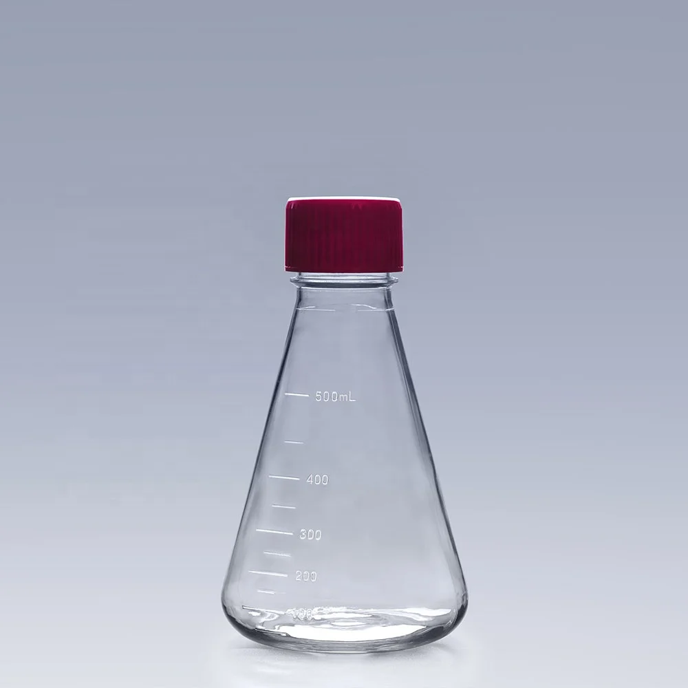 Лабораторная пластиковая ПЭТГ ПК треугольная колба Erlenmeyer, дышащая крышка, клеточная ткань, коническая культура, колбы с вентиляционной крышкой