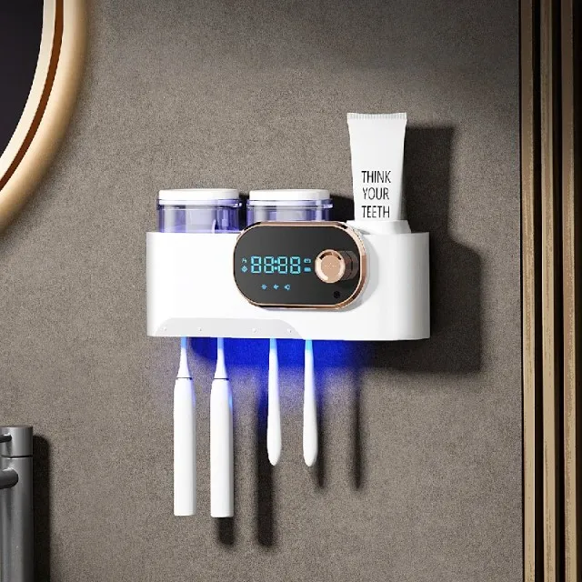2022 Trending Toothbrush Sanitizer Holder Wall Mounted Electric UV Bathroom Toothbrush Organizer Sterilizer with Timer Fan