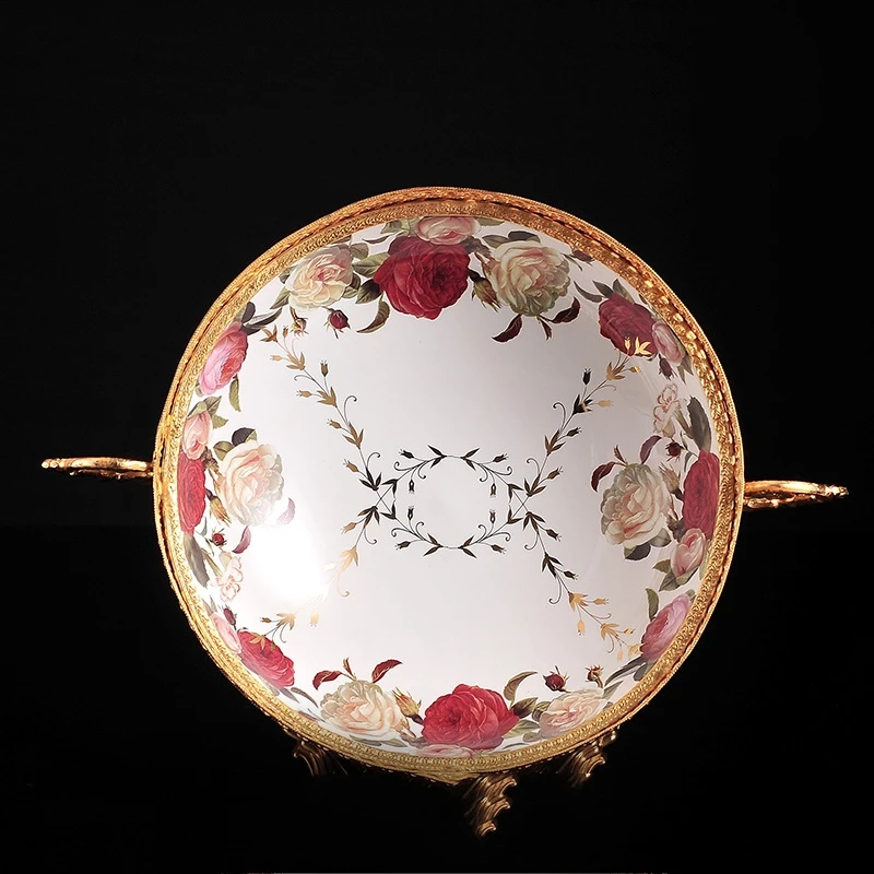 Promotional fruit plate Tong Jun Yipin European-style high-end luxury fruit bowl ornaments ceramic and copper inlaid copper bout