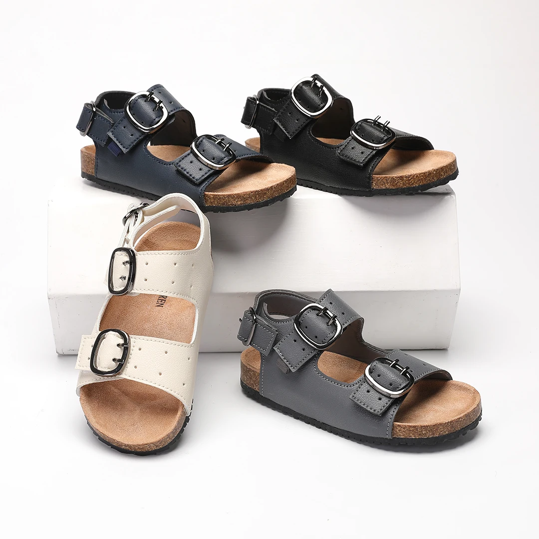 New Design kids sandals Custom Logo 21-35 Size Double Buckle Slippers Beach Wear Boys Original Clog Cork Thick Sole Sandals